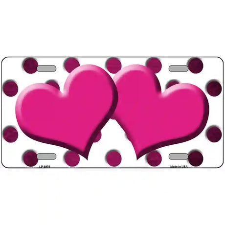 Pink White Dots Hearts Oil Rubbed Metal Novelty License Plate 24" x 12" (LLP)