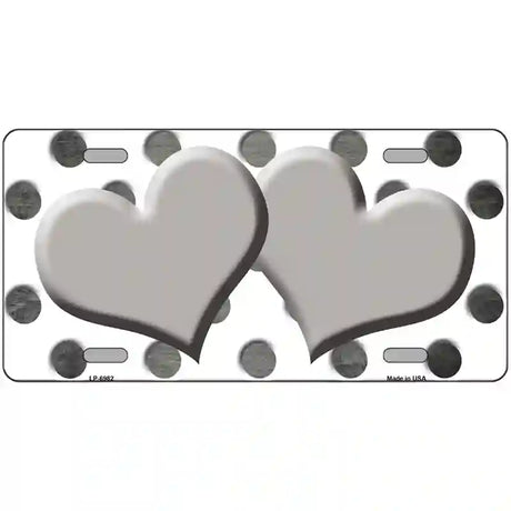 Gray White Dots Hearts Oil Rubbed Metal Novelty License Plate 24" x 12" (LLP)