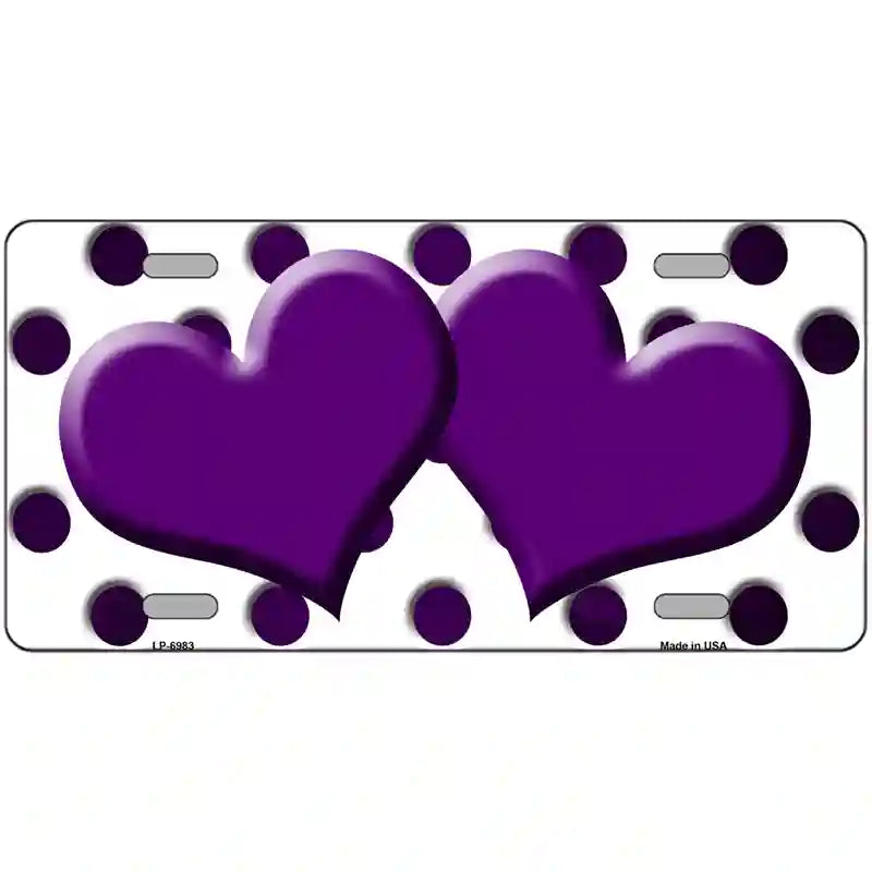 Purple White Dots Hearts Oil Rubbed Metal Novelty License Plate 24" x 12" (LLP)