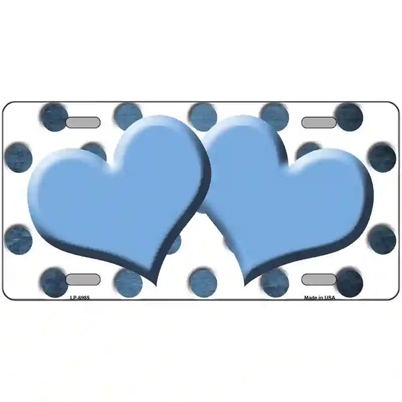 Light Blue White Dots Hearts Oil Rubbed Metal Novelty License Plate 24" x 12" (LLP)