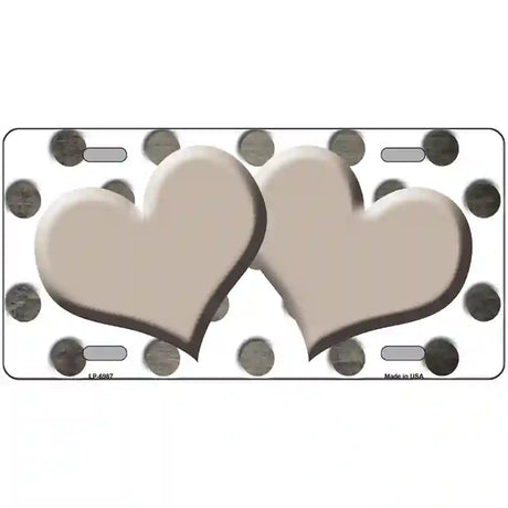 Tan White Dots Hearts Oil Rubbed Metal Novelty License Plate 24" x 12" (LLP)