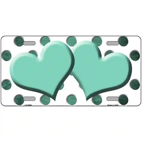 Mint White Dots Hearts Oil Rubbed Metal Novelty License Plate 24" x 12" (LLP)