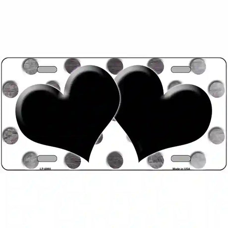 Black White Dots Hearts Oil Rubbed Metal Novelty License Plate 24" x 12" (LLP)