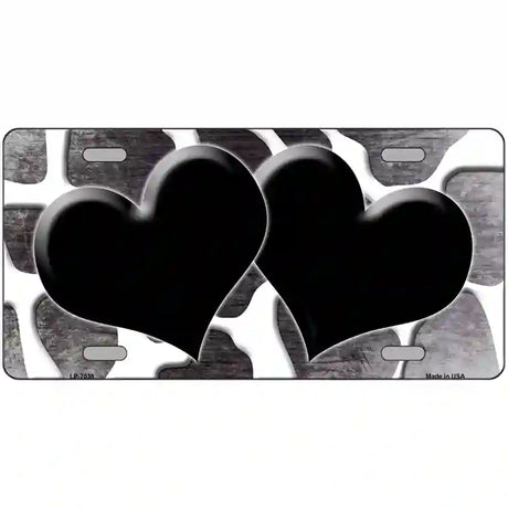 Black White Hearts Giraffe Oil Rubbed Metal Novelty License Plate 24" x 12" (LLP)