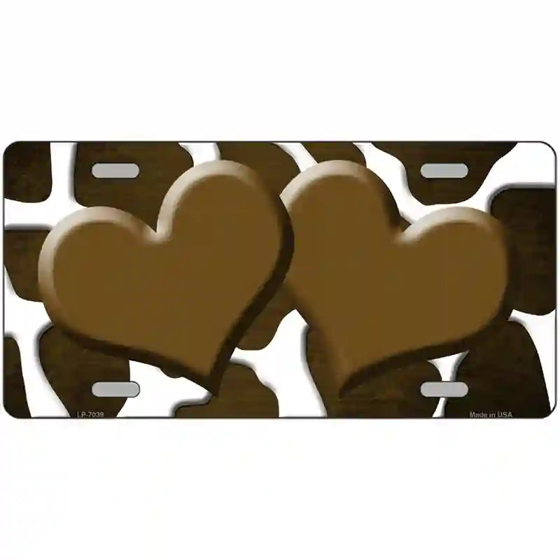 Brown White Hearts Giraffe Oil Rubbed Metal Novelty License Plate 24" x 12" (LLP)