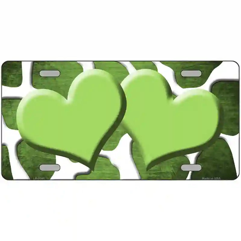 Lime Green White Hearts Giraffe Oil Rubbed Metal Novelty License Plate 24" x 12" (LLP)