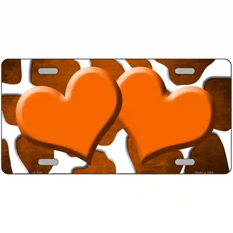 Orange White Hearts Giraffe Oil Rubbed Metal Novelty License Plate 24" x 12" (LLP)