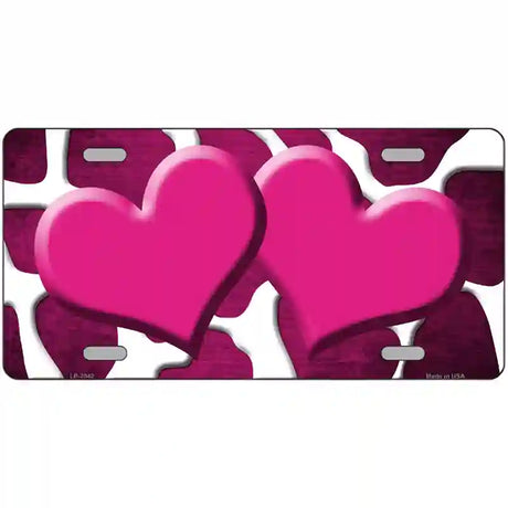 Pink White Hearts Giraffe Oil Rubbed Metal Novelty License Plate 24" x 12" (LLP)