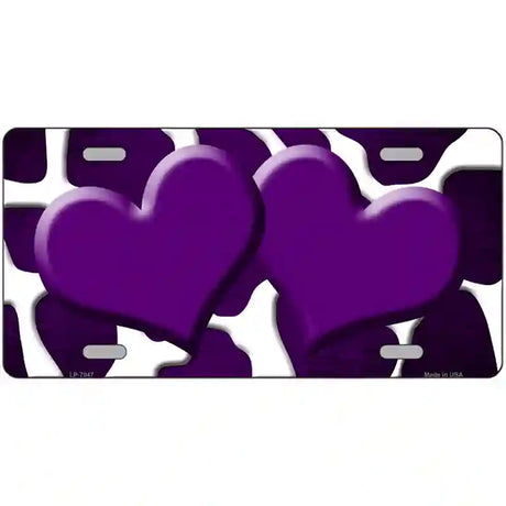 Purple White Hearts Giraffe Oil Rubbed Metal Novelty License Plate 24" x 12" (LLP)