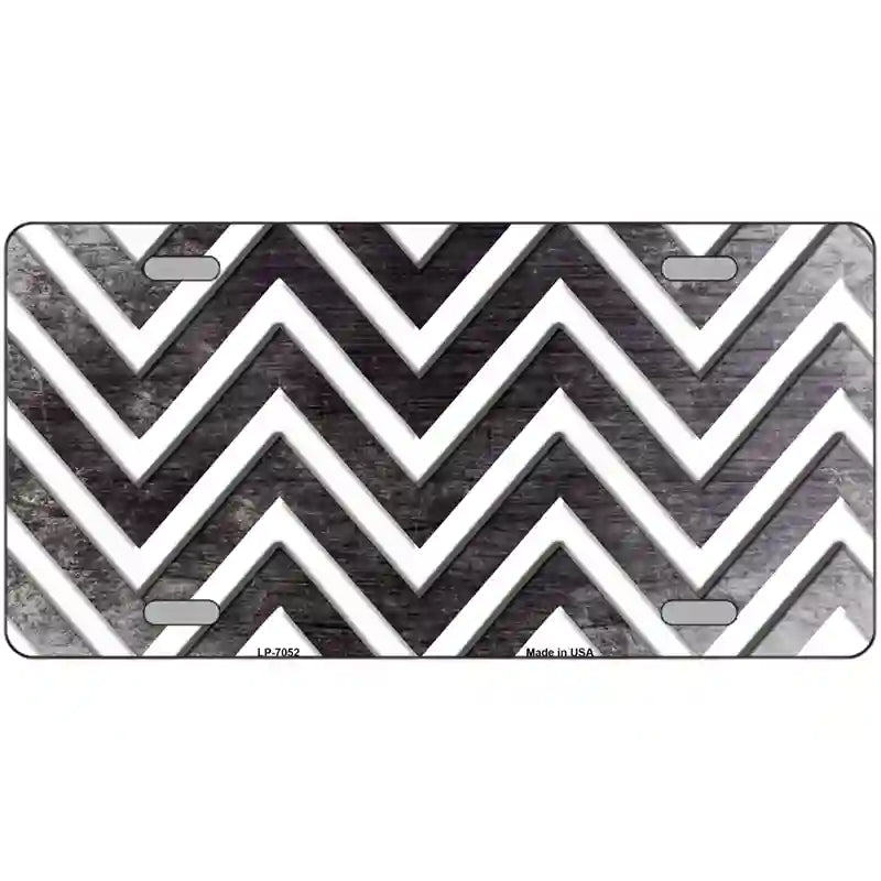 Black White Chevron Oil Rubbed Metal Novelty License Plate 24" x 12" (LLP)