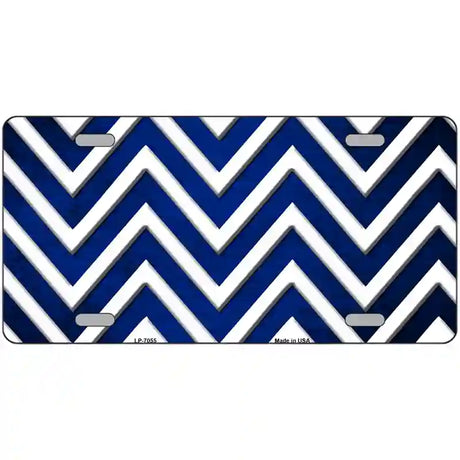 Blue White Chevron Oil Rubbed Metal Novelty License Plate 24" x 12" (LLP)