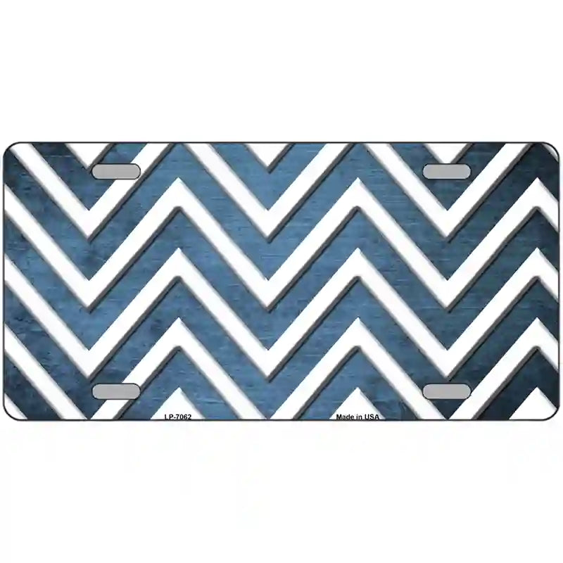 Light Blue White Chevron Oil Rubbed Metal Novelty License Plate 24" x 12" (LLP)