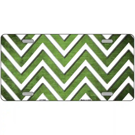 Lime Green White Chevron Oil Rubbed Metal Novelty License Plate 24" x 12" (LLP)