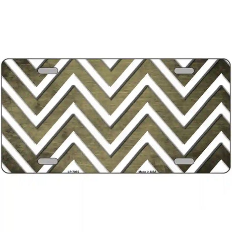 Gold White Chevron Oil Rubbed Metal Novelty License Plate 24" x 12" (LLP)