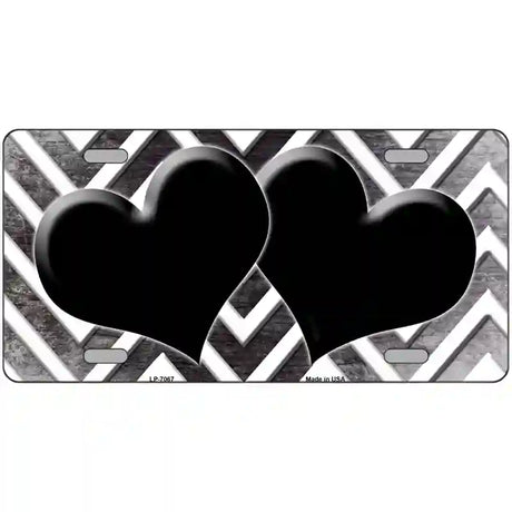 Black White Hearts Chevron Oil Rubbed Metal Novelty License Plate 24" x 12" (LLP)