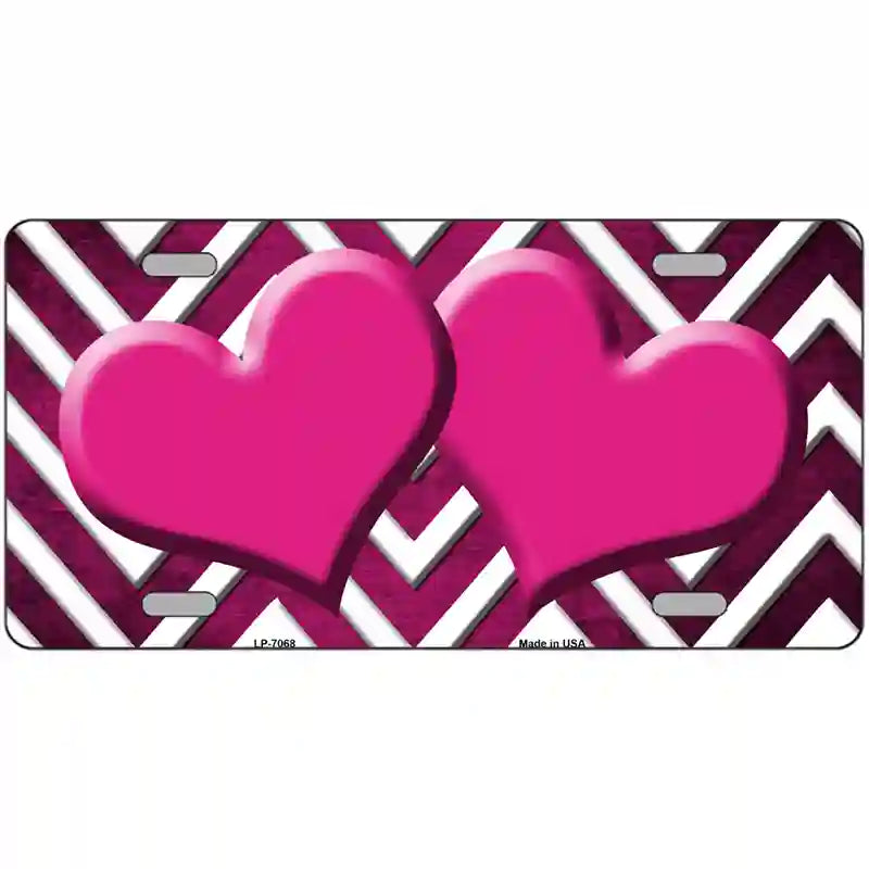 Pink White Hearts Chevron Oil Rubbed Metal Novelty License Plate 24" x 12" (LLP)