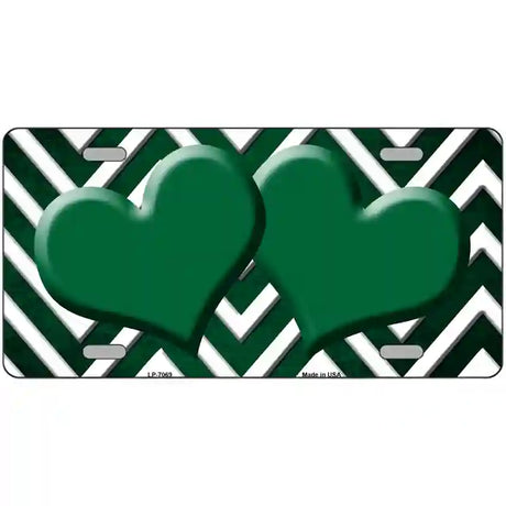 Green White Hearts Chevron Oil Rubbed Metal Novelty License Plate 24" x 12" (LLP)