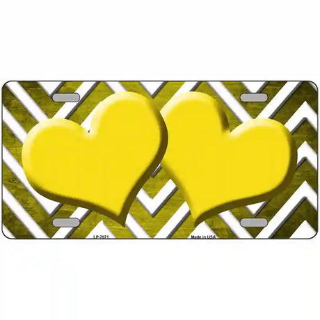 Yellow White Hearts Chevron Oil Rubbed Metal Novelty License Plate 24" x 12" (LLP)