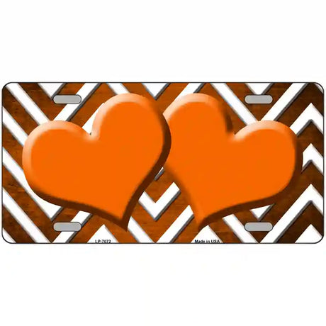 Orange White Hearts Chevron Oil Rubbed Metal Novelty License Plate 24" x 12" (LLP)