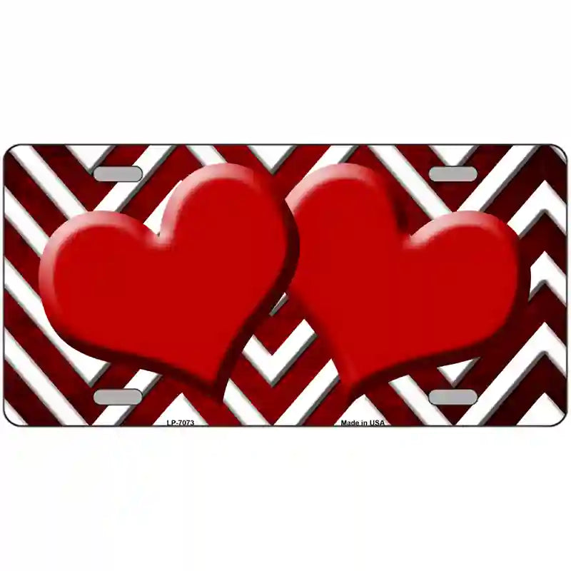 Red White Hearts Chevron Oil Rubbed Metal Novelty License Plate 24" x 12" (LLP)