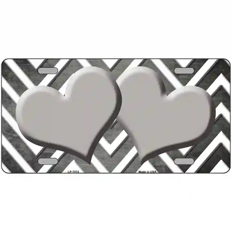 Gray White Hearts Chevron Oil Rubbed Metal Novelty License Plate 24" x 12" (LLP)