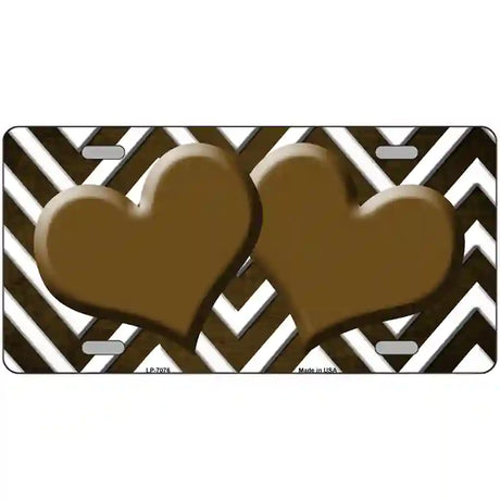 Brown White Hearts Chevron Oil Rubbed Metal Novelty License Plate 24" x 12" (LLP)