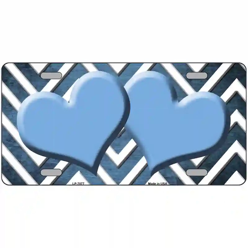 Light Blue White Hearts Chevron Oil Rubbed Metal Novelty License Plate 24" x 12" (LLP)