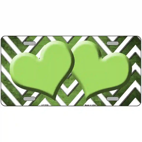 Lime Green White Hearts Chevron Oil Rubbed Metal Novelty License Plate 24" x 12" (LLP)