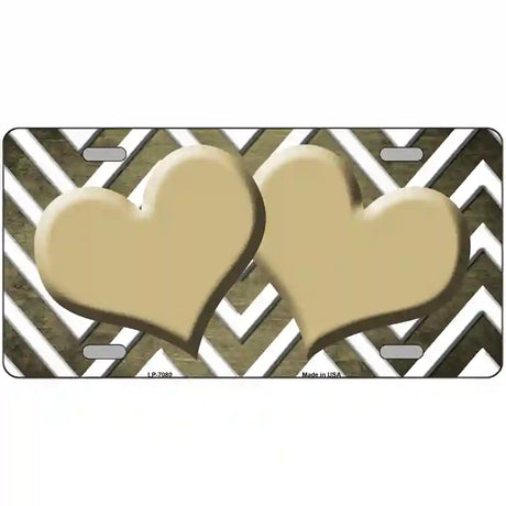 Gold White Hearts Chevron Oil Rubbed Metal Novelty License Plate 24" x 12" (LLP)