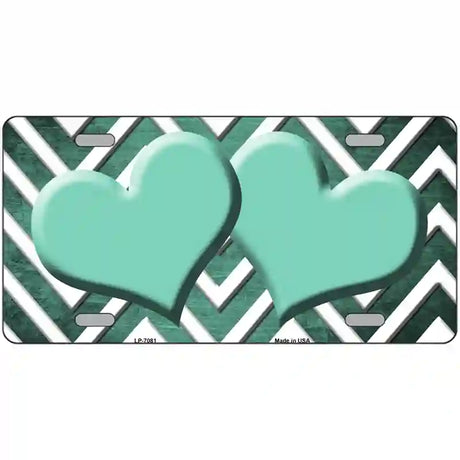 Mint White Hearts Chevron Oil Rubbed Metal Novelty License Plate 24" x 12" (LLP)