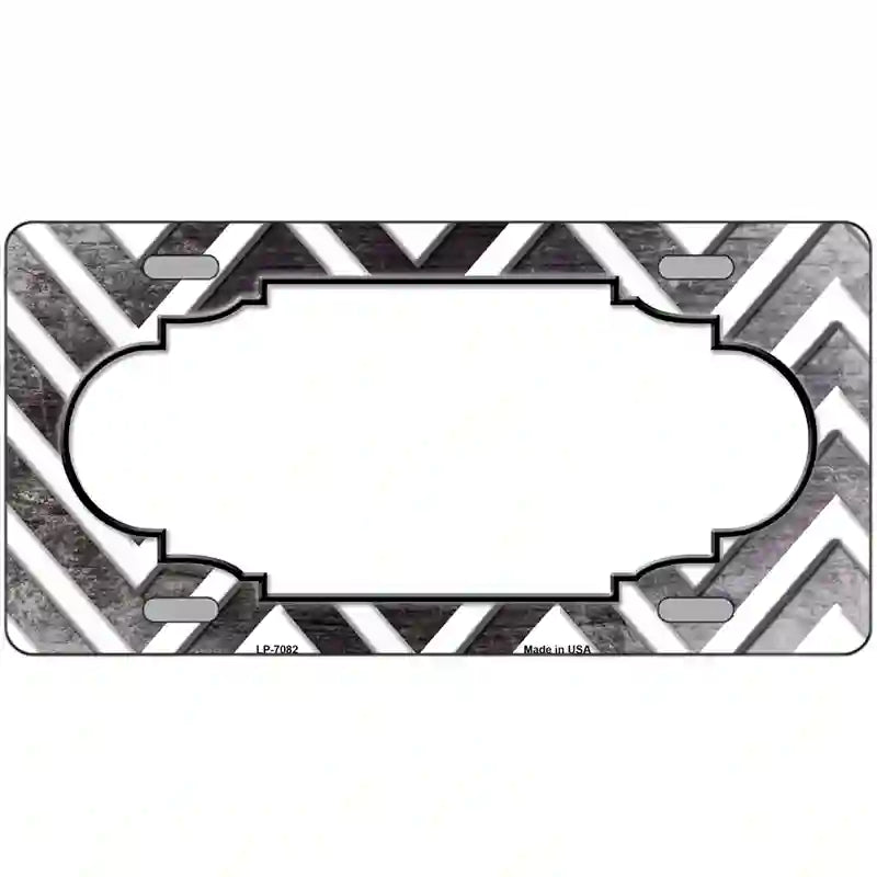 Black White Chevron Scallop Oil Rubbed Metal Novelty License Plate 24" x 12" (LLP)