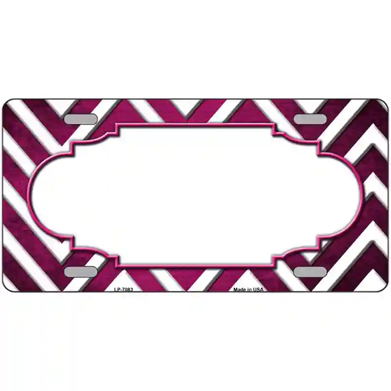 Pink White Chevron Scallop Oil Rubbed Metal Novelty License Plate 24" x 12" (LLP)