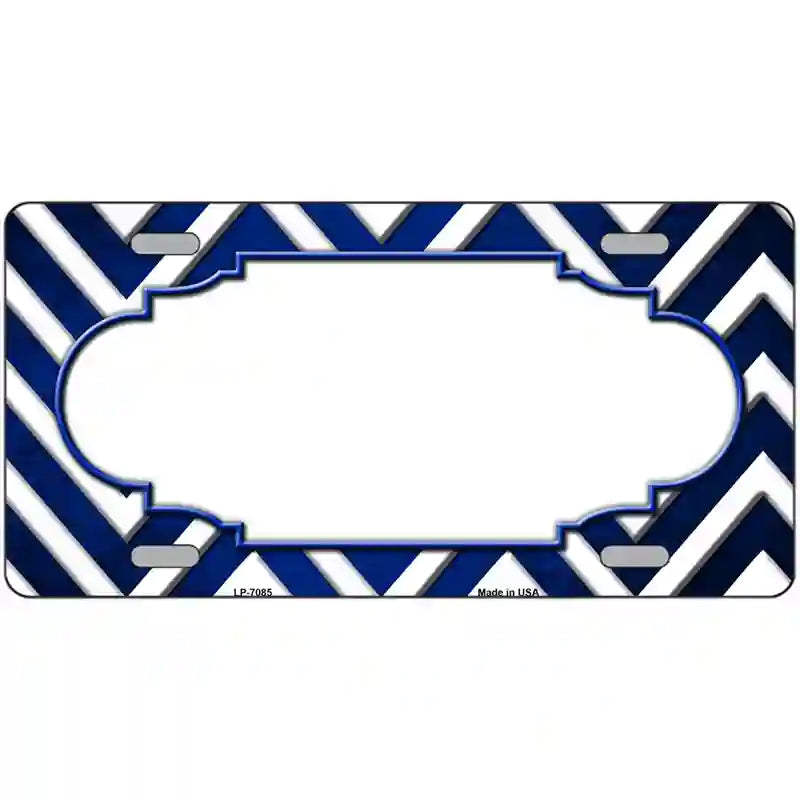 Blue White Chevron Scallop Oil Rubbed Metal Novelty License Plate 24" x 12" (LLP)