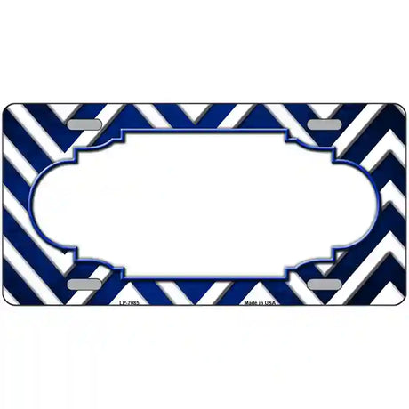 Blue White Chevron Scallop Oil Rubbed Metal Novelty License Plate 24" x 12" (LLP)