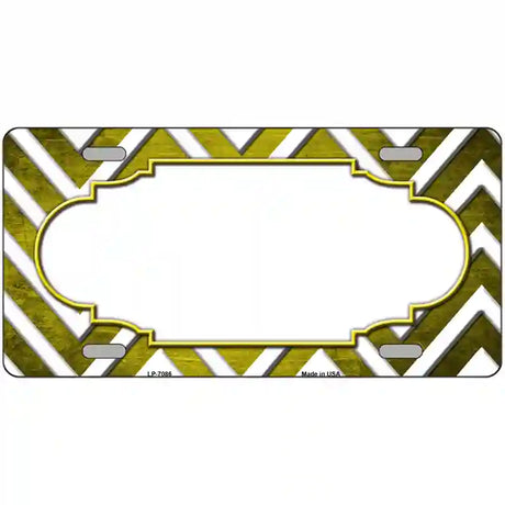 Yellow White Chevron Scallop Oil Rubbed Metal Novelty License Plate 24" x 12" (LLP)