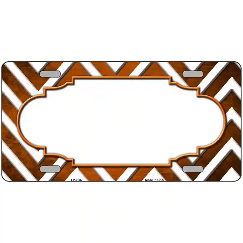 Orange White Chevron Scallop Oil Rubbed Metal Novelty License Plate 24" x 12" (LLP)