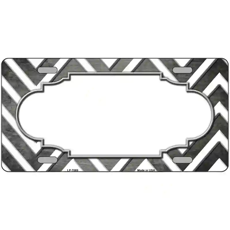 Gray White Chevron Scallop Oil Rubbed Metal Novelty License Plate 24" x 12" (LLP)