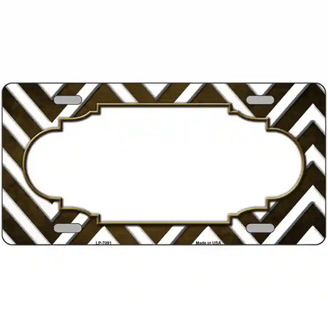 Brown White Chevron Scallop Oil Rubbed Metal Novelty License Plate 24" x 12" (LLP)