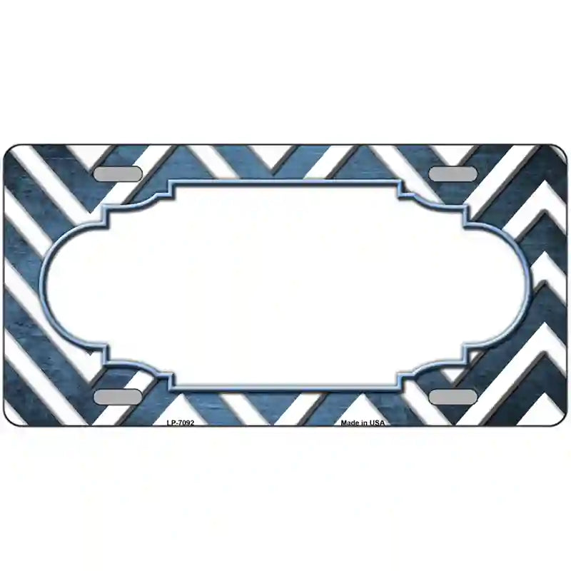 Light Blue White Chevron Scallop Oil Rubbed Metal Novelty License Plate 24" x 12" (LLP)