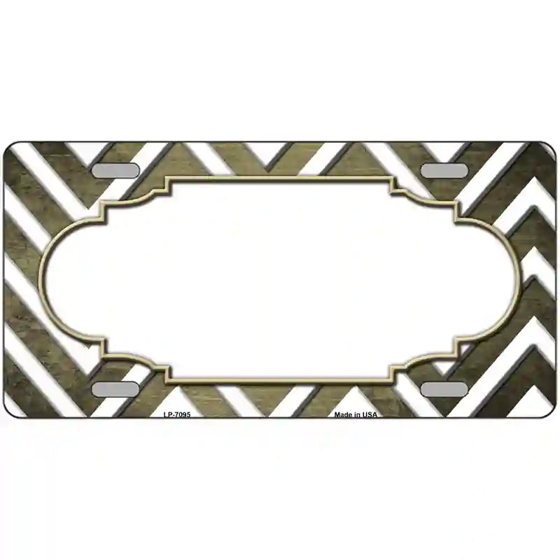 Gold White Chevron Scallop Oil Rubbed Metal Novelty License Plate 24" x 12" (LLP)