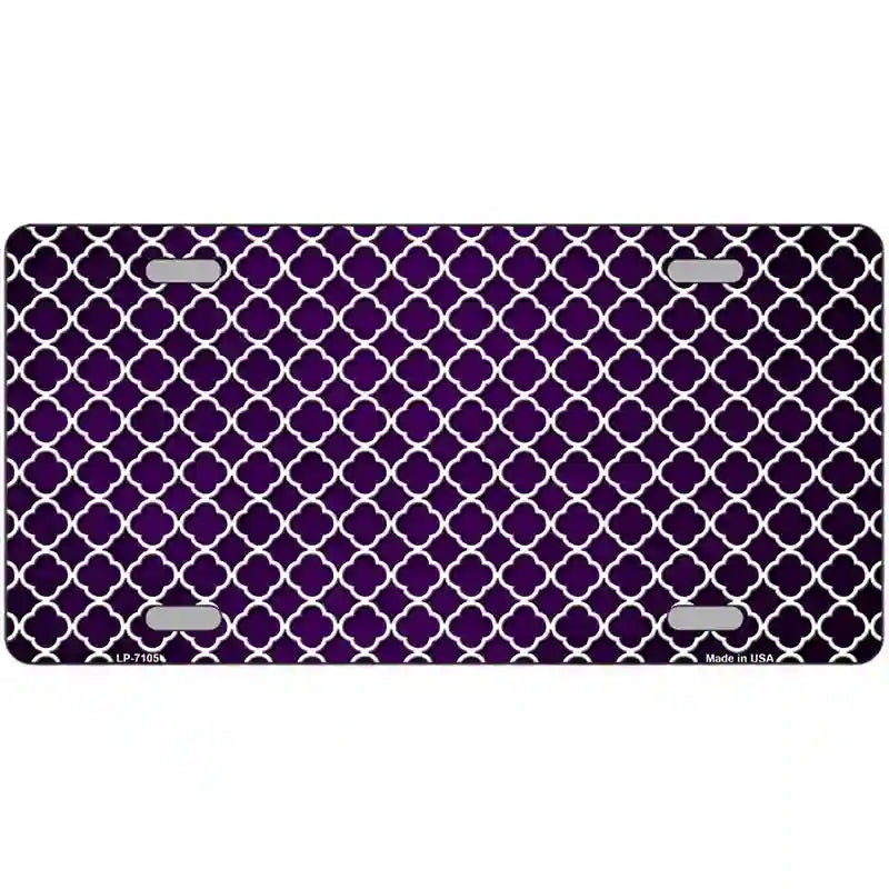 Purple White Quatrefoil Oil Rubbed Metal Novelty License Plate 24" x 12" (LLP)