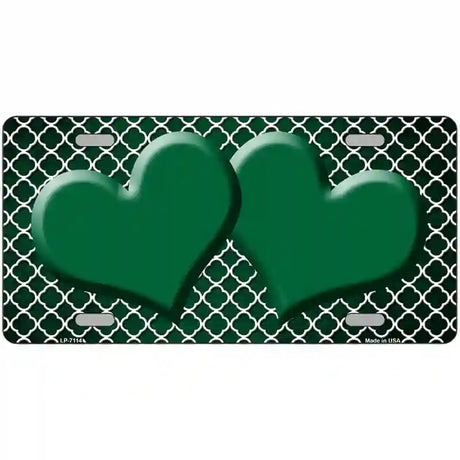 Green White Quatrefoil Hearts Oil Rubbed Metal Novelty License Plate 24" x 12" (LLP)