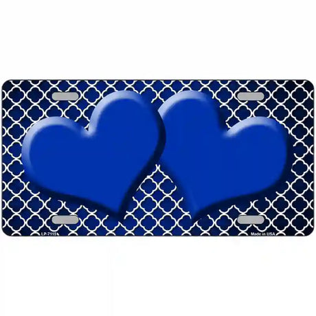 Blue White Quatrefoil Hearts Oil Rubbed Metal Novelty License Plate 24" x 12" (LLP)