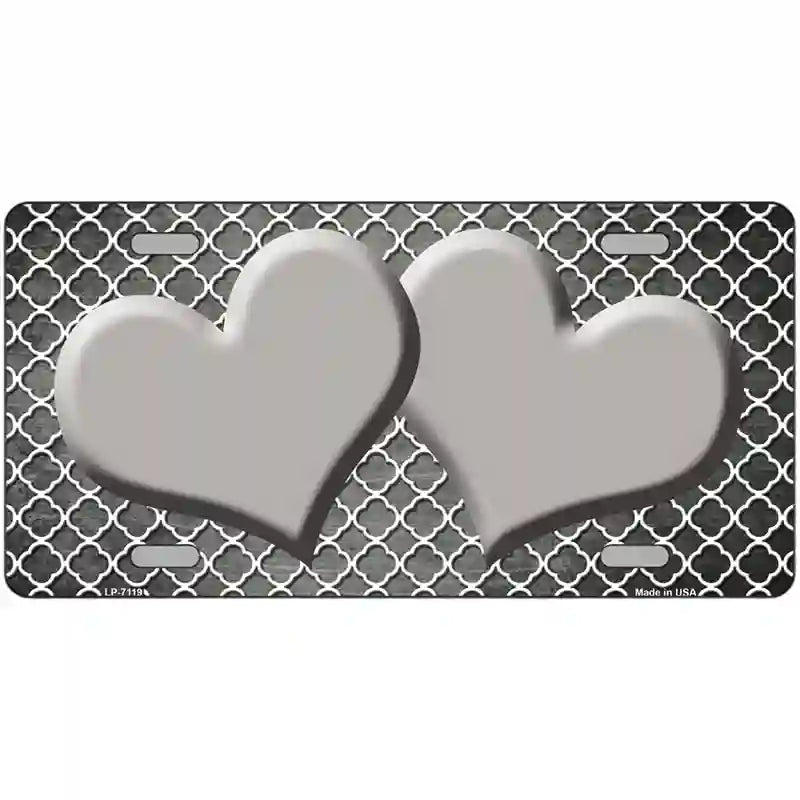 Gray White Quatrefoil Hearts Oil Rubbed Metal Novelty License Plate 24" x 12" (LLP)