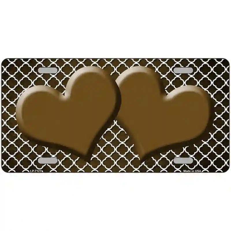 Brown White Quatrefoil Hearts Oil Rubbed Metal Novelty License Plate 24" x 12" (LLP)