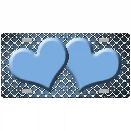 Light Blue White Quatrefoil Hearts Oil Rubbed Metal Novelty License Plate 24" x 12" (LLP)