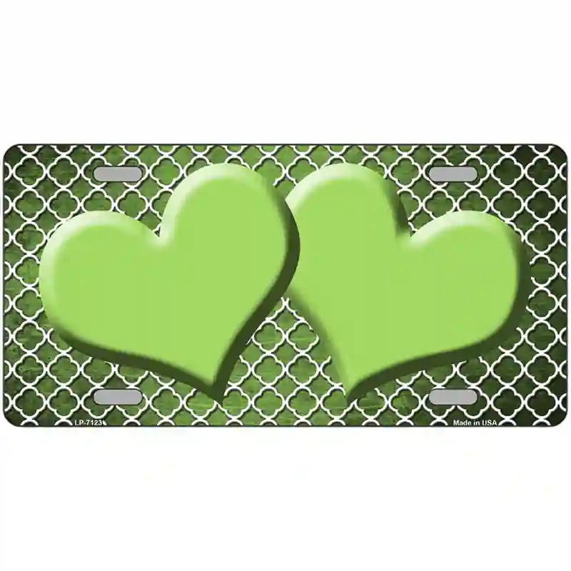 Lime Green White Quatrefoil Hearts Oil Rubbed Metal Novelty License Plate 24" x 12" (LLP)