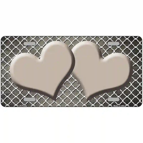 Tan White Quatrefoil Hearts Oil Rubbed Metal Novelty License Plate 24" x 12" (LLP)