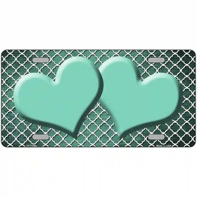 Mint White Quatrefoil Hearts Oil Rubbed Metal Novelty License Plate 24" x 12" (LLP)