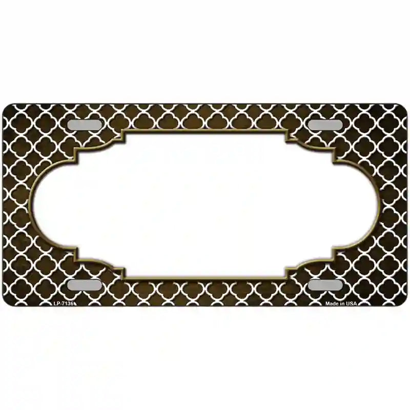 Brown White Quatrefoil Scallop Oil Rubbed Metal Novelty License Plate 24" x 12" (LLP)